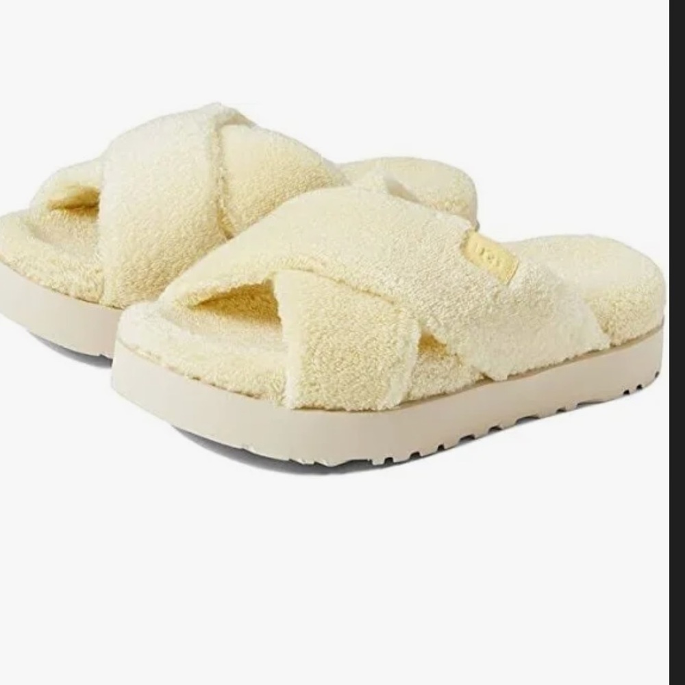 Ugg Fuzz Sugar Terry Cross Slide Slipper Women's Platform Shoes Banana